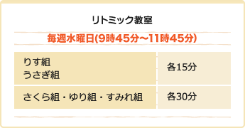 リトミック教室 毎週水曜日（9時45分～11時45分）